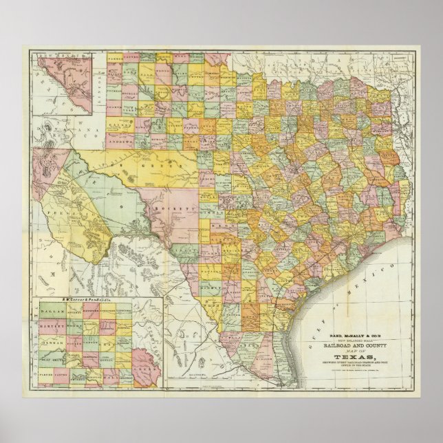 Rand McNally Railroad And County Map Of Texas Poster (Front)
