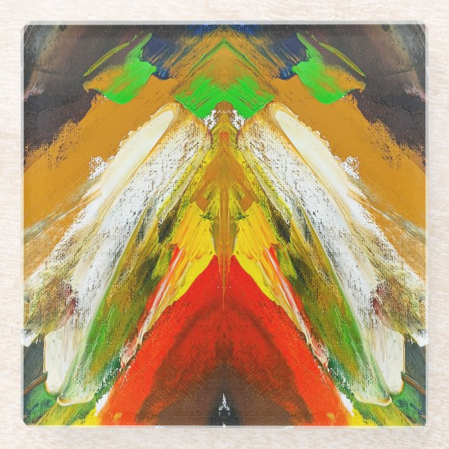 Random Abstract Brushstroke Composition by Lukian Glass Coaster (Front)