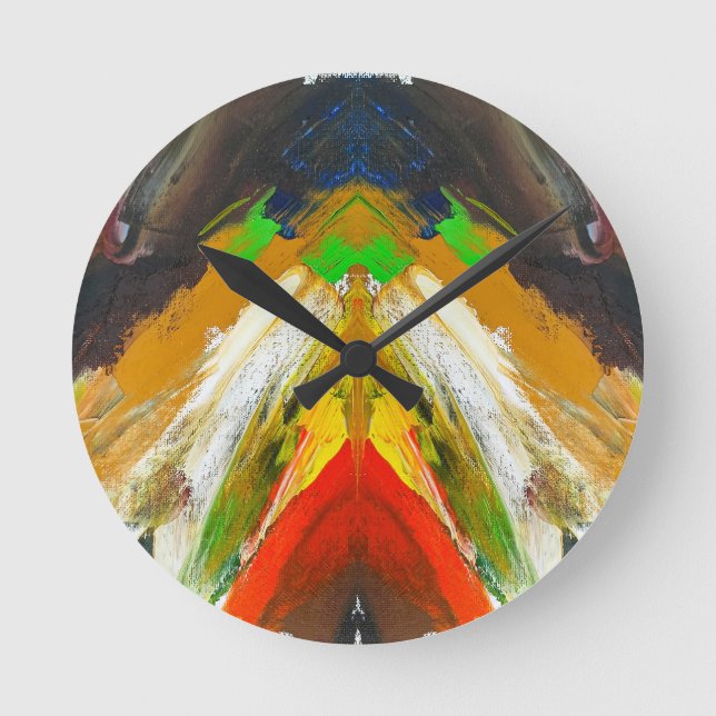 Random Abstract Brushstroke Composition by Lukian Round Clock (Front)