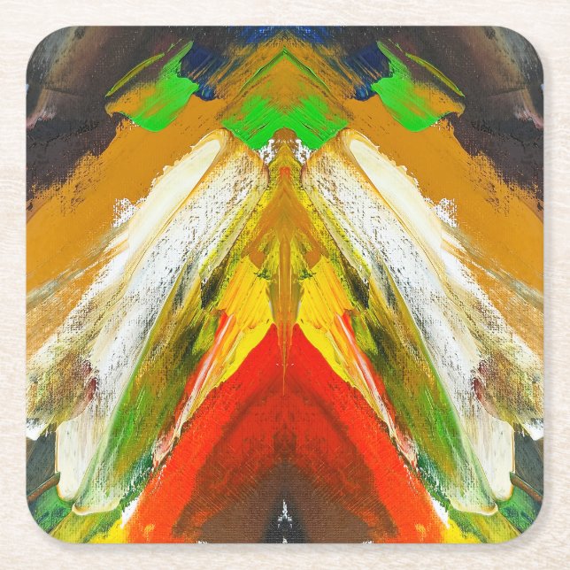 Random Abstract Brushstroke Composition by Lukian Square Paper Coaster (Front)