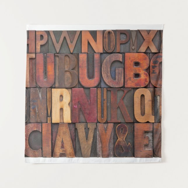 random alphabet letters - vintage letterpress wood tapestry (Front)