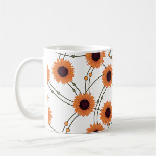 Random Art Nouveau Sunflowers Retro Floral Orange Coffee Mug