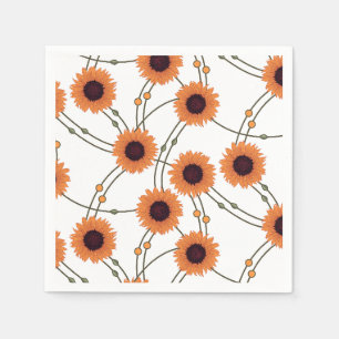 Random Art Nouveau Sunflowers Retro Floral Orange Napkin