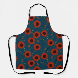 Random Art Nouveau Sunflowers Retro Floral Red Apron