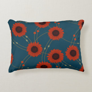 Random Art Nouveau Sunflowers Retro Floral Red Decorative Cushion