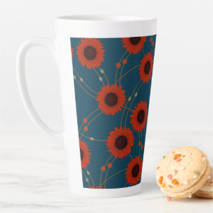 Random Art Nouveau Sunflowers Retro Floral Red Latte Mug