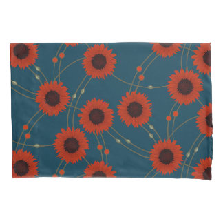 Random Art Nouveau Sunflowers Retro Floral Red Pillowcase