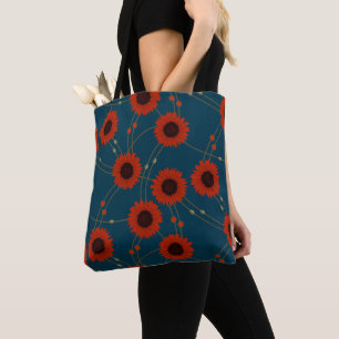 Random Art Nouveau Sunflowers Retro Floral Red Tote Bag