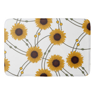 Random Art Nouveau Sunflowers Retro Floral Yellow Bath Mat