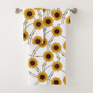Random Art Nouveau Sunflowers Retro Floral Yellow Bath Towel Set
