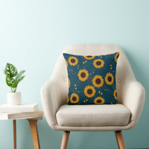 Random Art Nouveau Sunflowers Retro Floral Yellow Cushion
