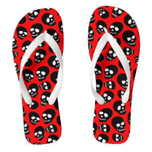 Random Black Skulls on Red Thongs