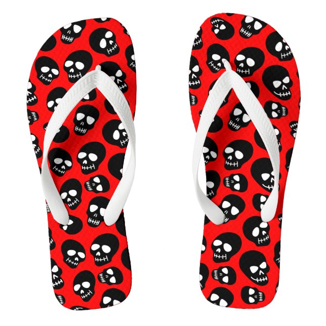 Random Black Skulls on Red Thongs (Footbed)