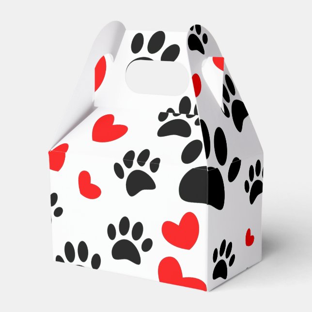 Random Cartoon Dog Paw Prints And Red Hearts Favour Box (Front Side)
