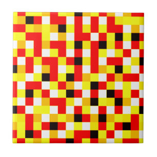 Random Chequered Pixel Art - Red & Yellow Ceramic Tile