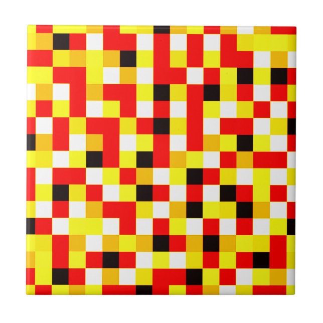 Random Chequered Pixel Art - Red & Yellow Ceramic Tile (Front)