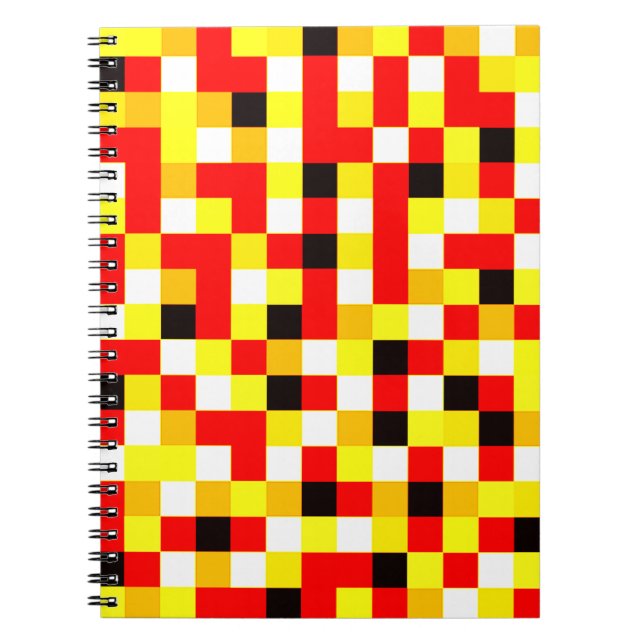 Random Chequered Pixel Art - Red & Yellow Notebook (Front)