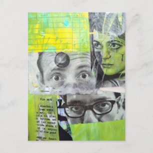 Random Collage of  Vintage Faces Green Yellow  Postcard