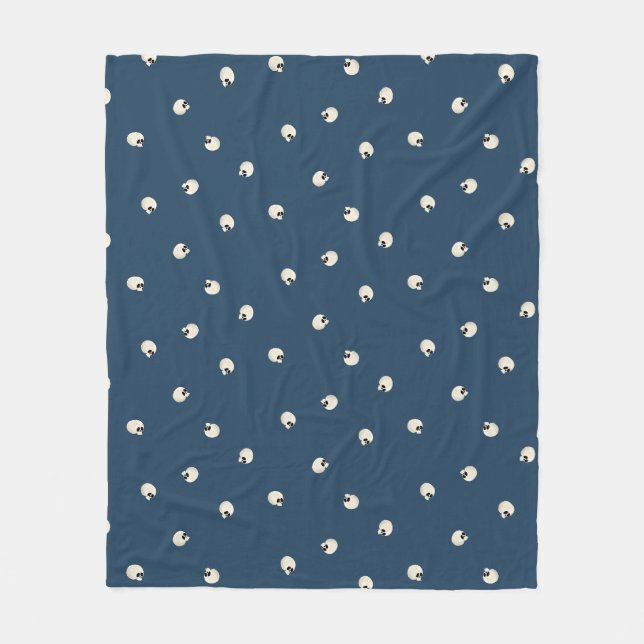 Random Cute Kawaii Skull Dots dark blue Fleece Blanket (Front)