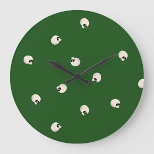 Random Cute Kawaii Skull Dots dark green Large Clock