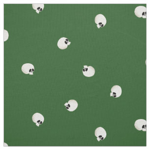 Random Cute Kawaii Skull Dots Green Fabric