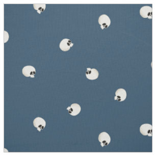 Random Cute Kawaii Skull Dots Mid Blue Fabric