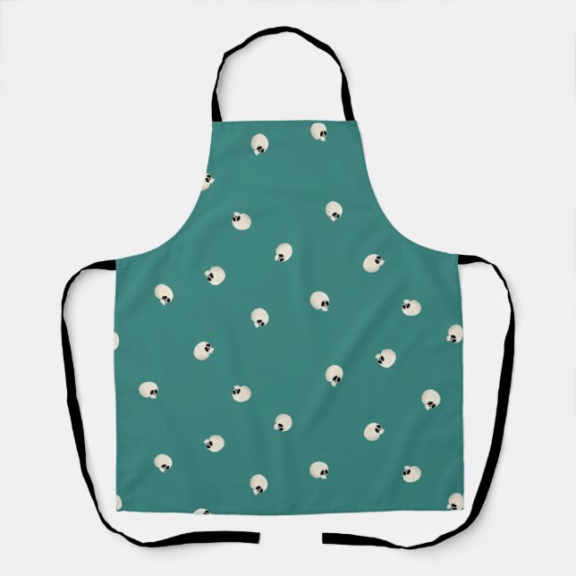 Random Cute Kawaii Skull Dots mid green Apron (Front)