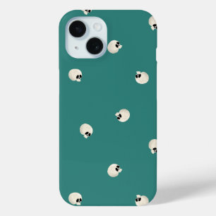 Random Cute Kawaii Skull Dots mid green iPhone 15 Case