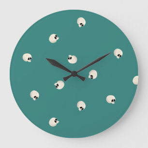 Random Cute Kawaii Skull Dots mid green Large Clock