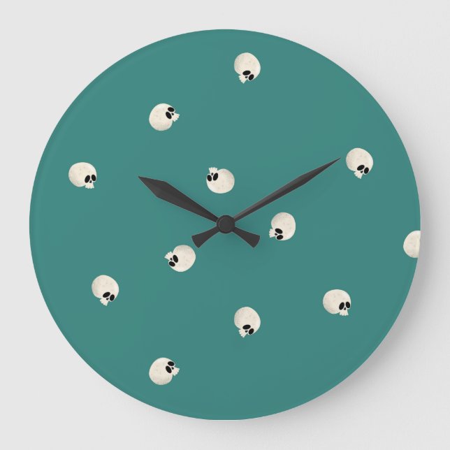 Random Cute Kawaii Skull Dots mid green Large Clock (Front)