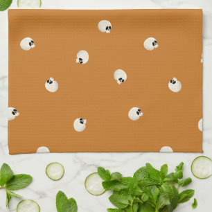 Random Cute Kawaii Skull Dots orange Tea Towel
