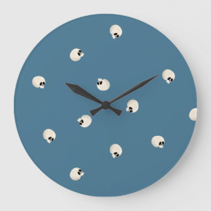 Random Cute Kawaii Skull Dots pale blue Large Clock