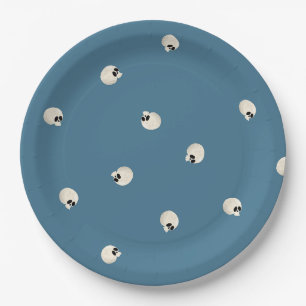 Random Cute Kawaii Skull Dots pale blue Paper Plate