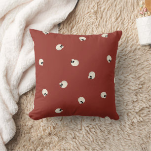Random Cute Kawaii Skull Dots red Cushion