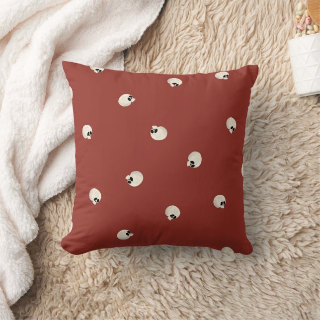 Random Cute Kawaii Skull Dots red Cushion (Blanket)
