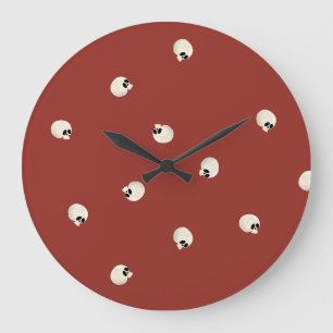 Random Cute Kawaii Skull Dots red Large Clock