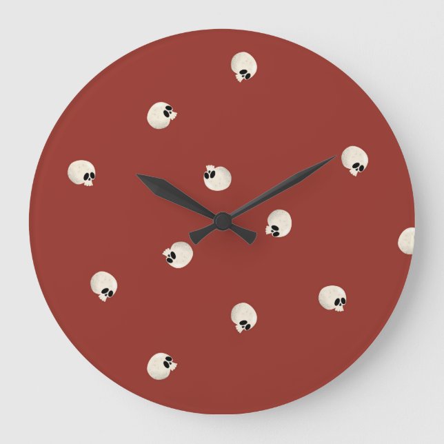 Random Cute Kawaii Skull Dots red Large Clock (Front)