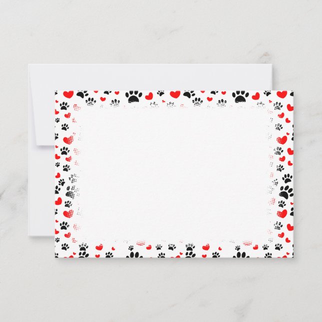 Random Dog Paw Prints And Red Hearts Blank Card (Front)