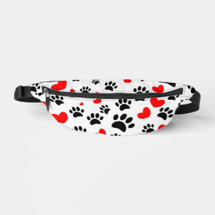 Random Dog Paw Prints And Red Hearts Bum Bags
