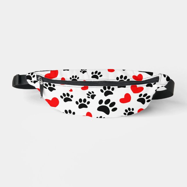 Random Dog Paw Prints And Red Hearts Bum Bags (Front)