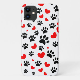 Random Dog Paw Prints And Red Hearts iPhone 11 Case