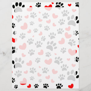 Random Dog Paw Prints And Red Hearts Custom Letterhead