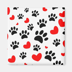 Random Dog Paw Prints And Red Hearts Magnet