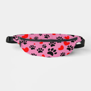 Random Dog Paw Prints And Red Hearts Pink Bum Bags