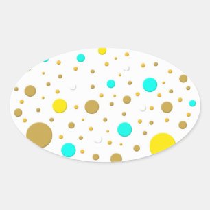 Random Dots Yellow Turqoise White Gold Oval Sticker