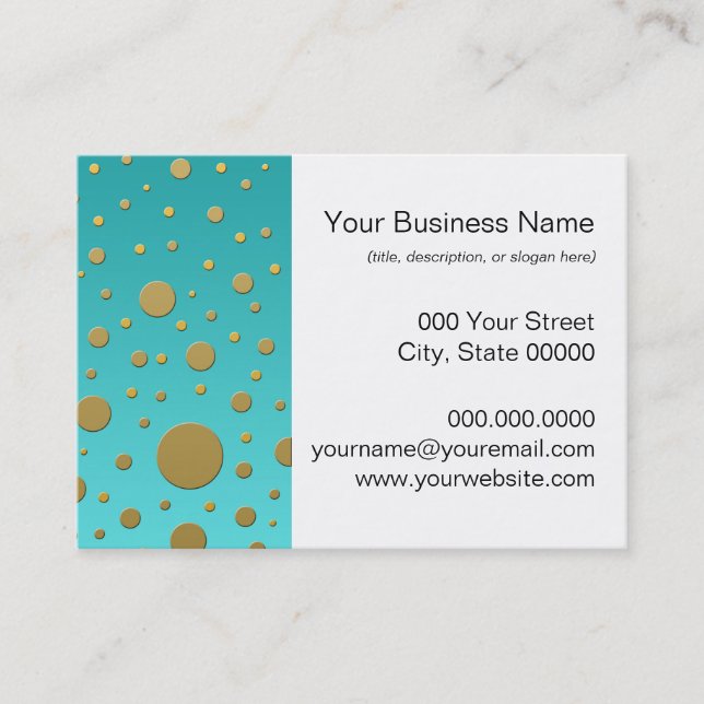 Random Gold Dots on Turquoise Modern Pattern Business Card (Front)