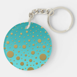 Random Gold Dots on Turquoise Modern Pattern Key Ring
