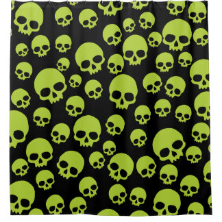 Random Green Skulls Pattern Shower Curtain