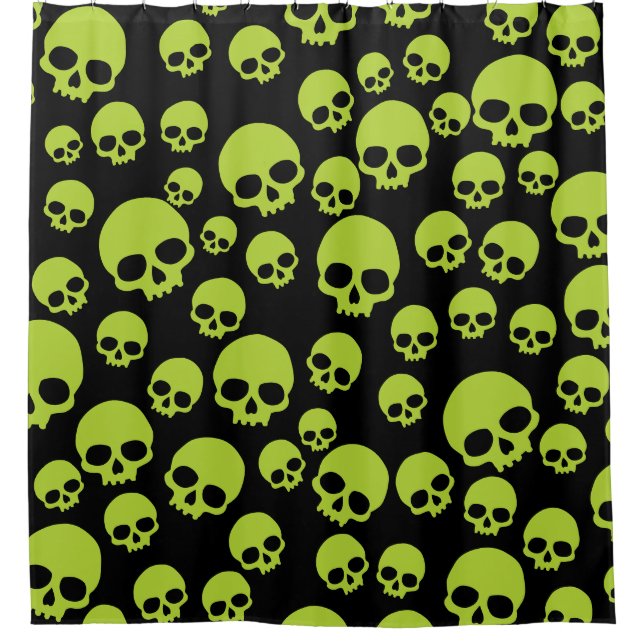 Random Green Skulls Pattern Shower Curtain (Front)