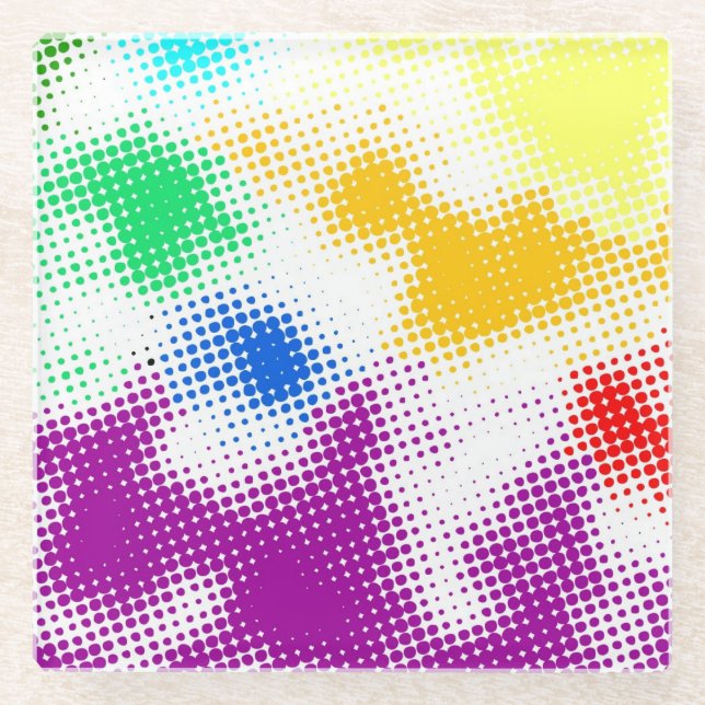 Random halftone colourful background glass coaster (Front)